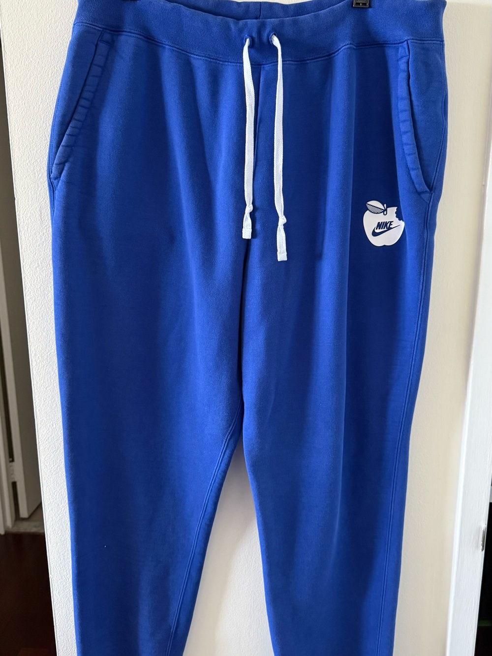Nike NYC French Terry Royal Blue Fleece Joggers with White Drawstring